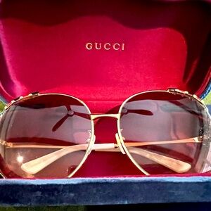 Gucci Oversized Sunnies Model #GG0595S Red and Black with Gold rims.